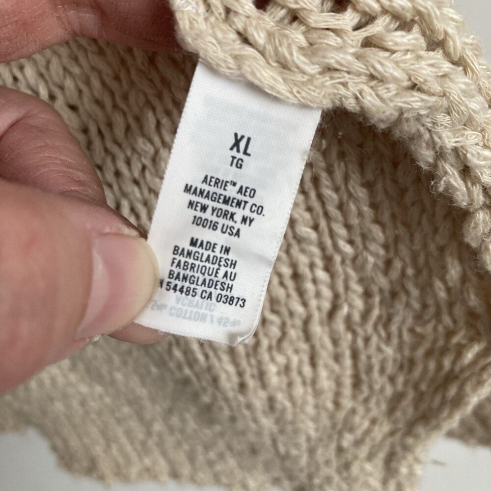 Aerie Open Knit Cardigan XL Cotton Blend Beige Boho Hippie Beach - Picture 5 of 9